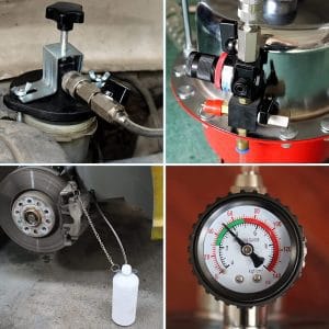 Dispozitiv pneumatic de aerisit si schimbat lichid de frana cu adaptoare