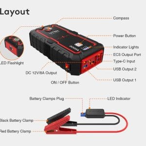 Starter auto multifunctional UTRAI JSTAR ONE, acumulator extern, lanterna, 2000A