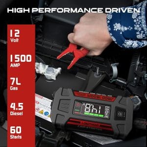 Redresor auto Lokithor J1500 Starter, cu clesti pentru pornire motor diesel sau benzina, 1500A, USB/USB-C, functie de powerbank, Negru