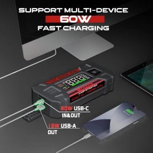 Redresor auto Lokithor J1500 Starter, cu clesti pentru pornire motor diesel sau benzina, 1500A, USB/USB-C, functie de powerbank, Negru