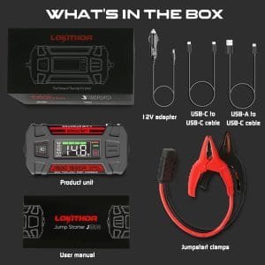 Redresor auto Lokithor J1500 Starter, cu clesti pentru pornire motor diesel sau benzina, 1500A, USB/USB-C, functie de powerbank, Negru