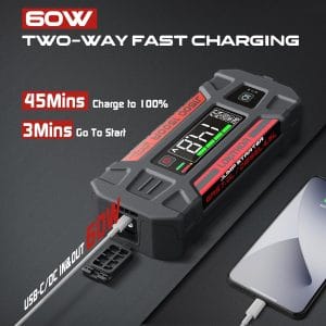 Redresor auto Lokithor J1500 Starter, cu clesti pentru pornire motor diesel sau benzina, 1500A, USB/USB-C, functie de powerbank, Negru