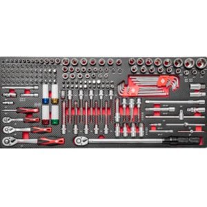 Dulap cu scule XXL cu 12 sertare, blat de lemn, 360 piese, Airpress