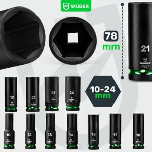 Set chei tubulare impact 1/2” Wuber, 11 piese