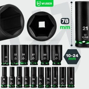 Set chei tubulare impact 1/2” Wuber, 16 piese