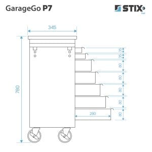 Dulap de scule cu 7 sertare, blat inox