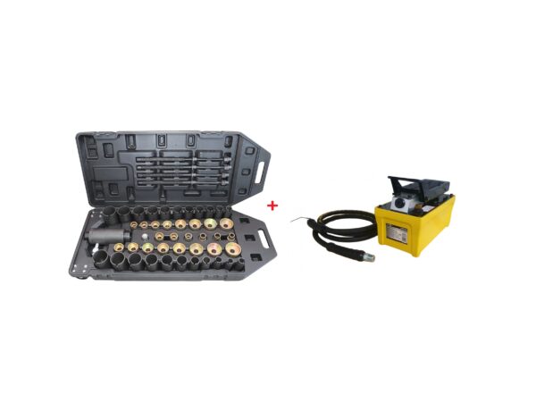 Extractor hidraulic pentru bucșe de suspensie cu cilindru 17 tone + Pompa hidropneumatica